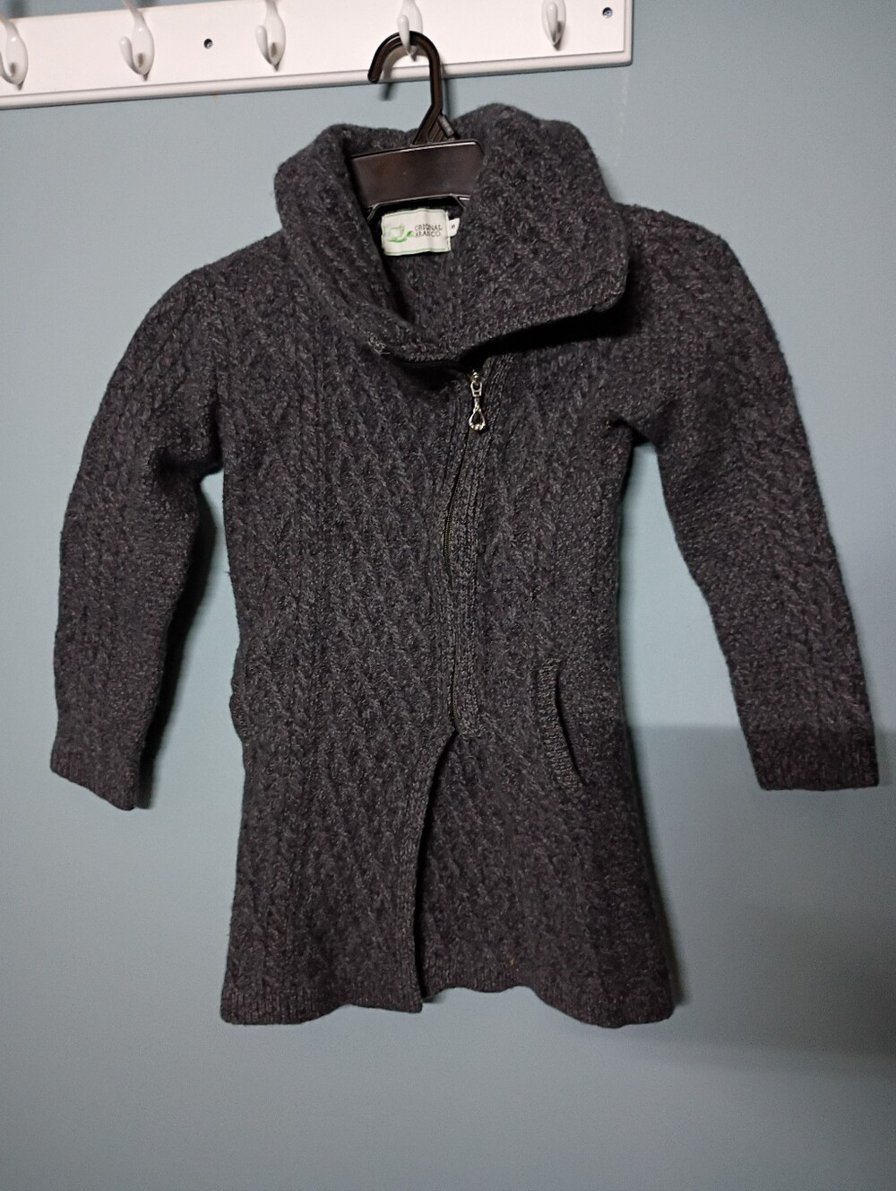 Women's Charcoal Cable-Knit Zip Cowl Sweater